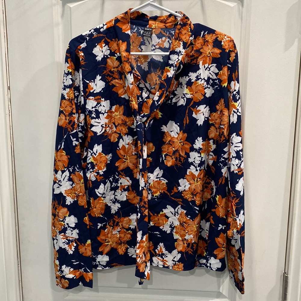 SHEIN tie neck blouse
